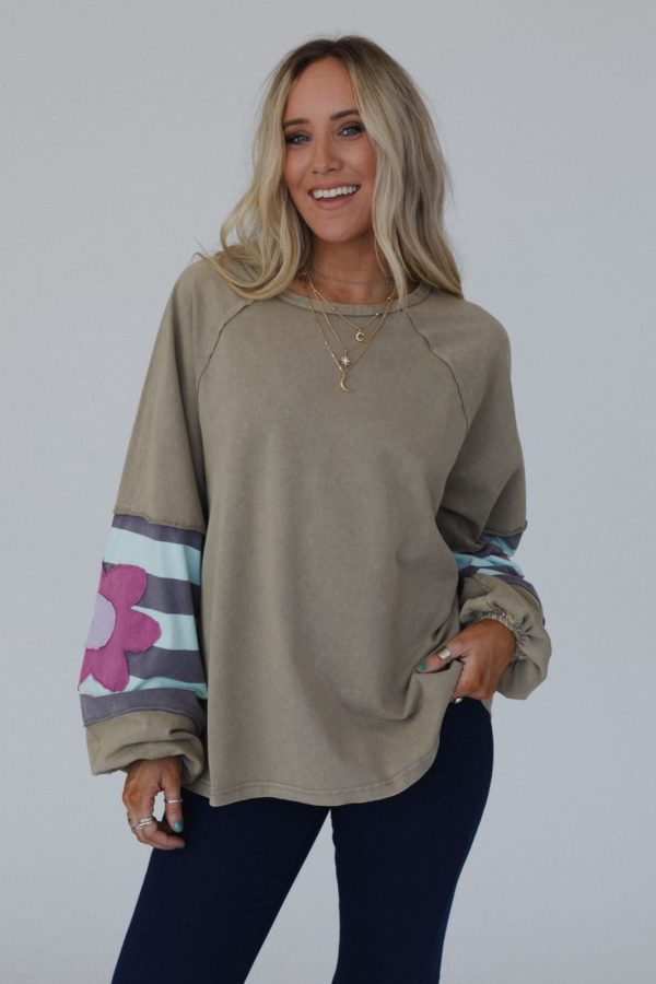 Petal Patch Pullover Top - Mushroom For Sale