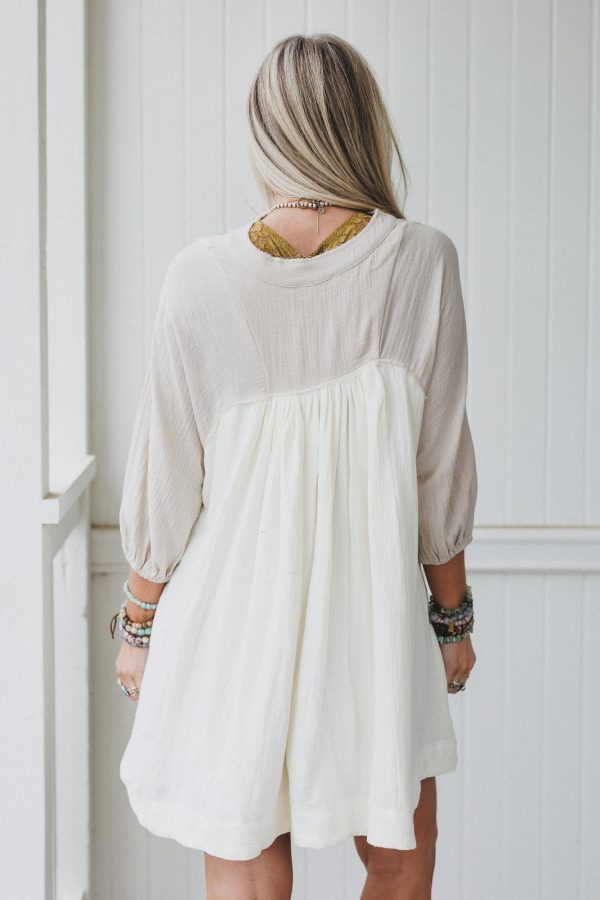 Divided Lines Button Down Tunic - Cream For Discount - Image 4