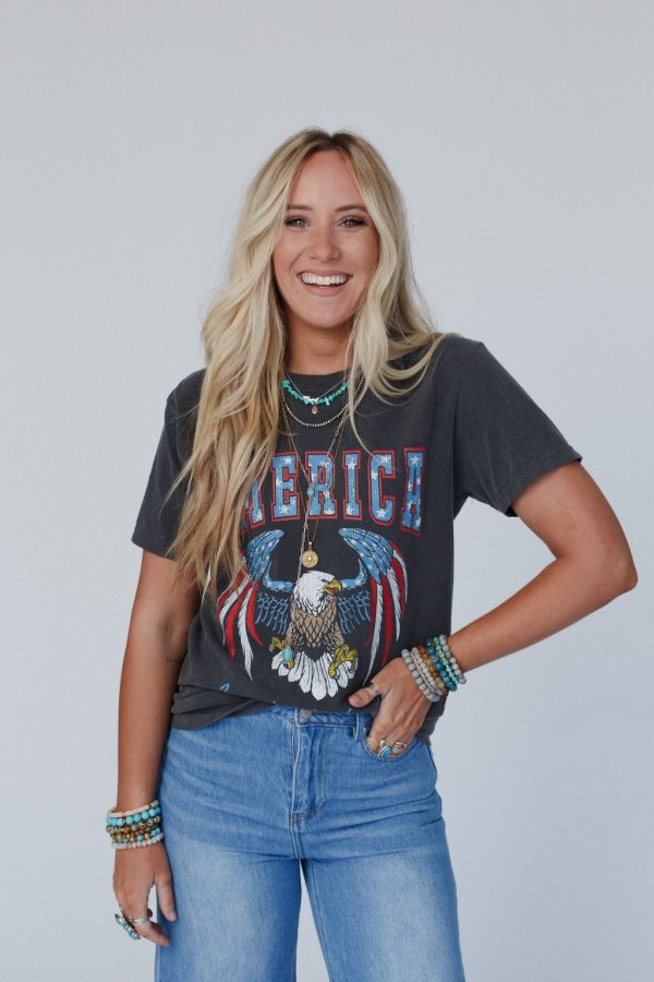 Land Of The Free Graphic Tee - Charcoal Hot on Sale - Image 4