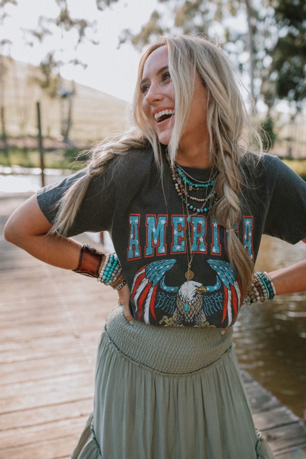 Land Of The Free Graphic Tee - Charcoal Hot on Sale