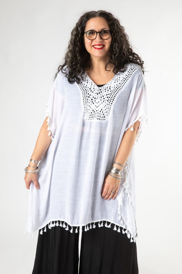 Tassel Crochet Poncho Top For Cheap