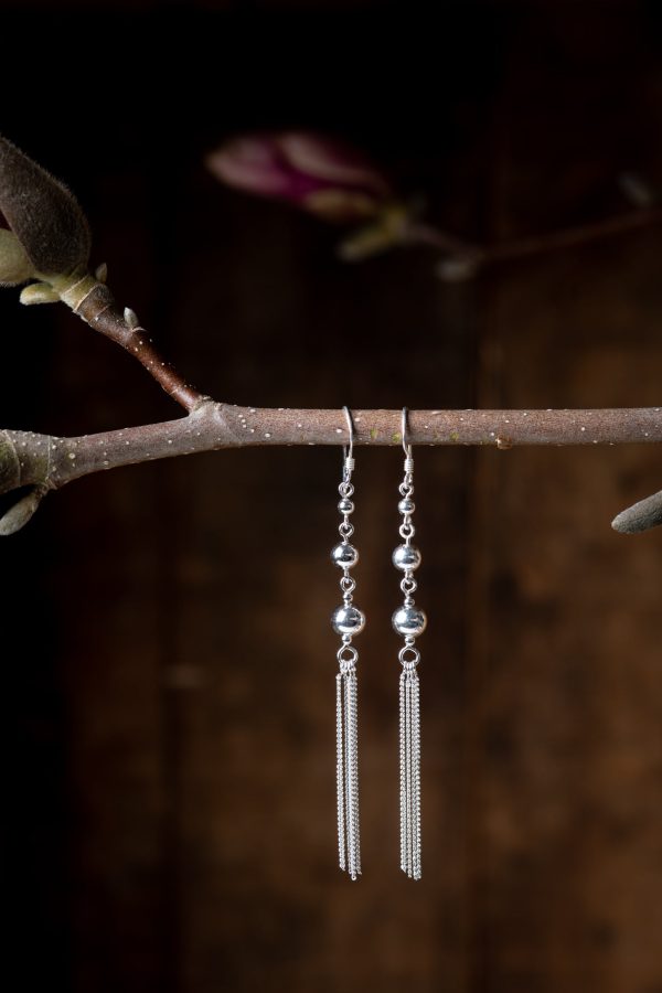 Ball Charm Design with Chain Tassels Sterling Earrings Online now