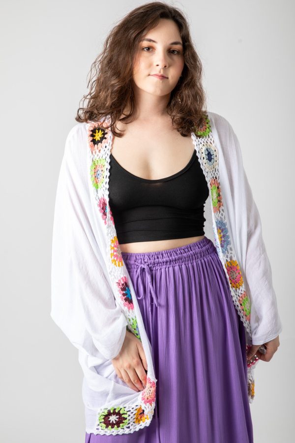 Floral Trim Crochet Cardigan For Sale - Image 5