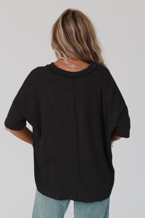 The Nest On The Go V Neck Ribbed Essential Tee - Charcoal Online now - Image 3