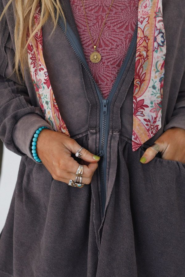 Annie Zip Up Hoodie Shacket - Gray Discount - Image 3