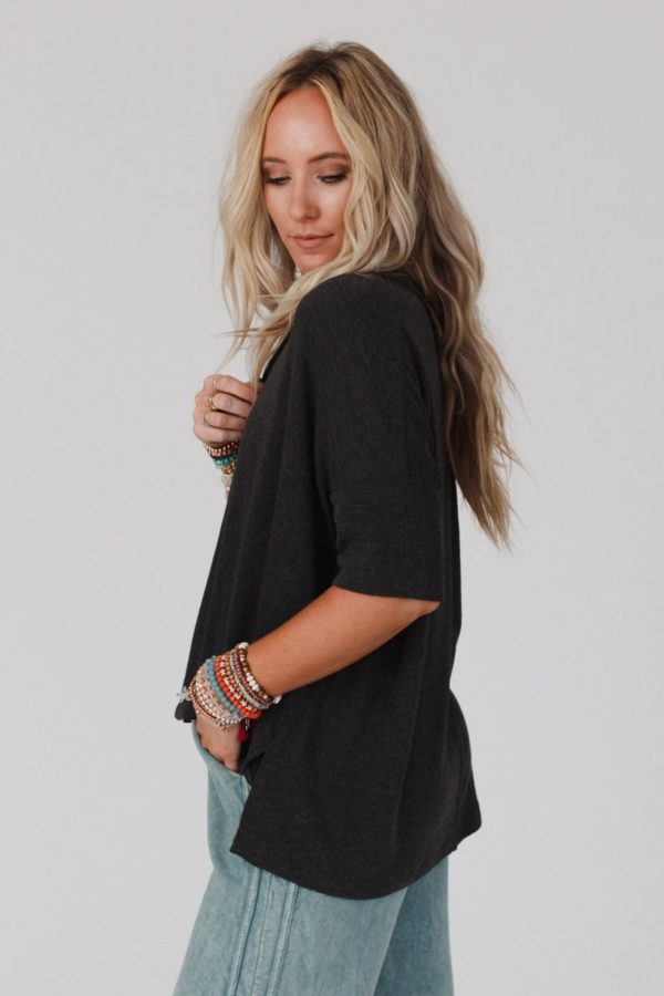 The Nest On The Go V Neck Ribbed Essential Tee - Charcoal Online now - Image 2