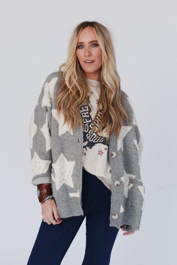 Wrapped In Stars Oversized Cardigan - Gray Sale - Image 4