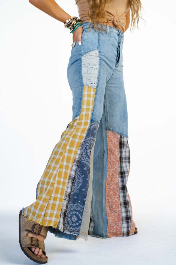 Magnolia Patchwork Jeans - Washed Denim For Cheap
