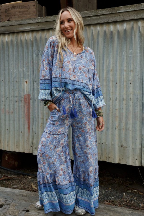 The Nest Lani Border Print Top - Blue Border Print Cheap - Image 5