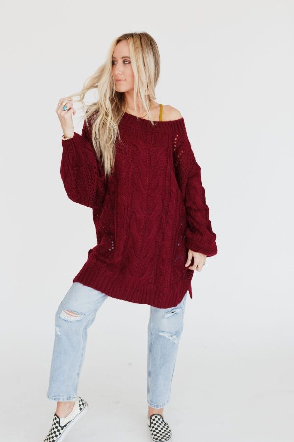 Golden Hour Bubble Sleeve Sweater Dress - Burgundy Online Hot Sale - Image 5