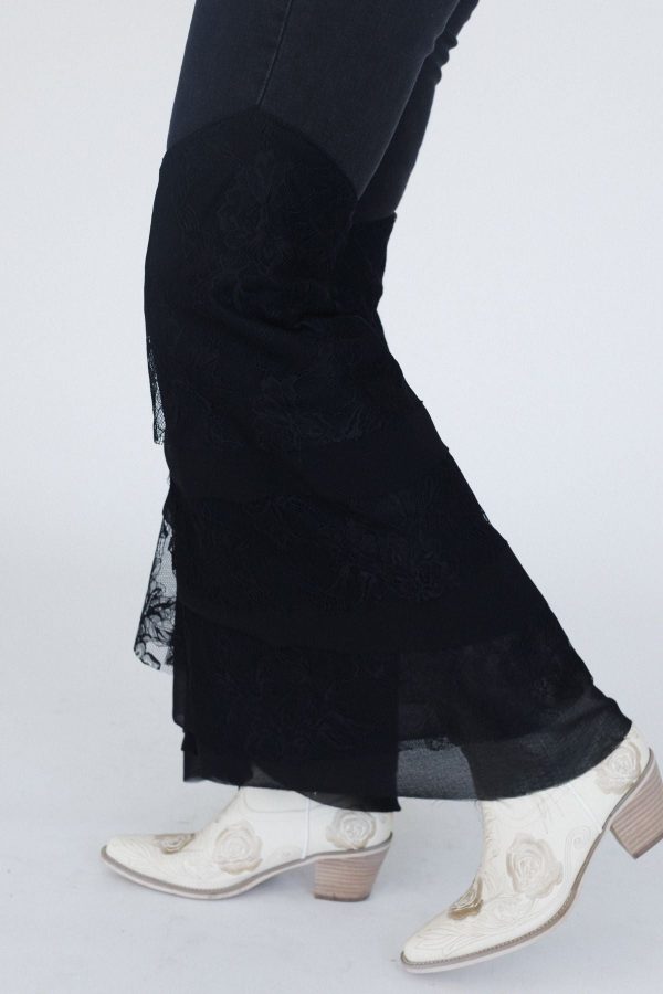 Marbella Lace Flared Jeans - Black on Sale - Image 3