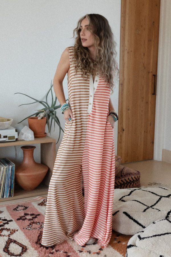 Daphne Striped Wide Leg Jumpsuit - Coral Multi Online