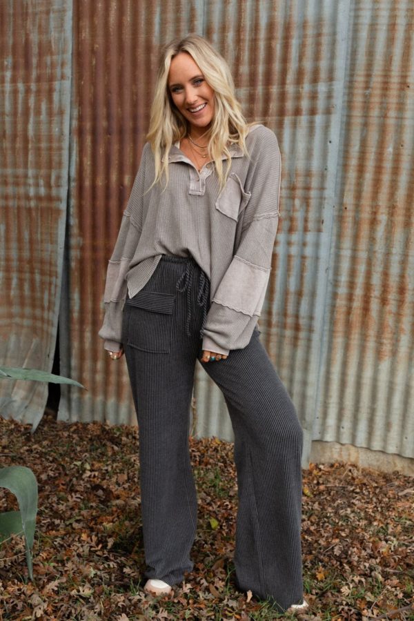 The Nest At Leisure Wide Leg Pants - Charcoal Sale