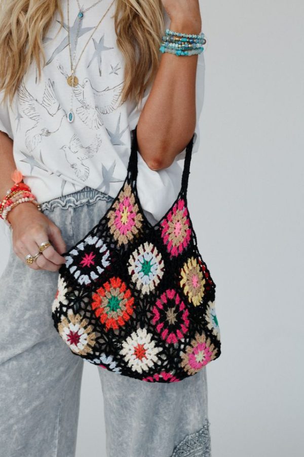 Poppy Coast Crochet Handbag - Black on Sale - Image 3