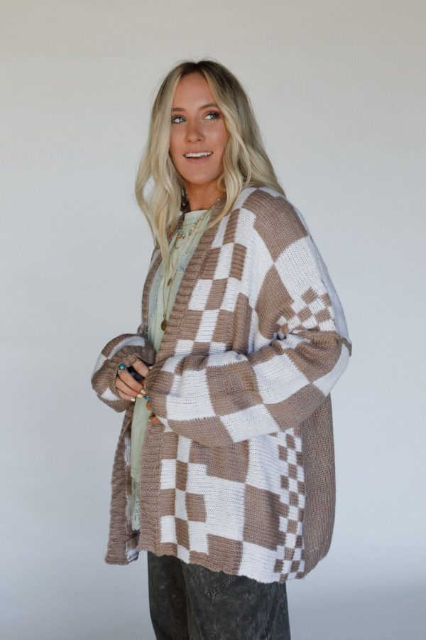 Archer Checkered Cardigan - Mocha Discount