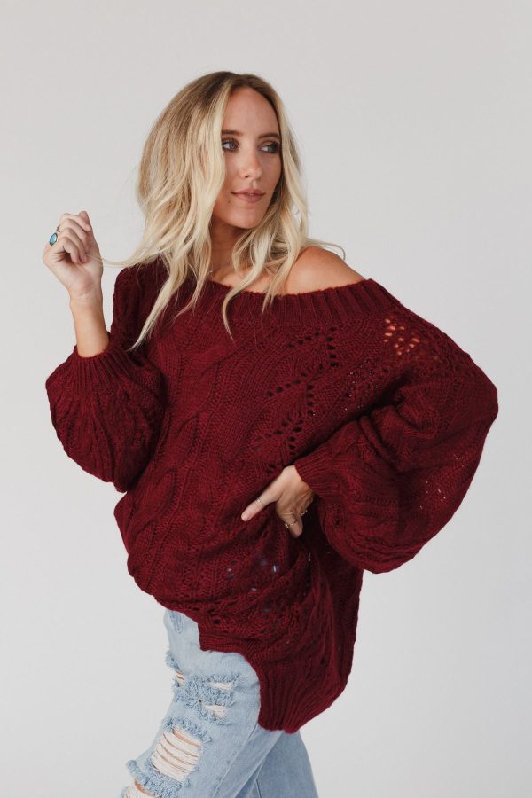 Golden Hour Bubble Sleeve Sweater Dress - Burgundy Online Hot Sale - Image 2