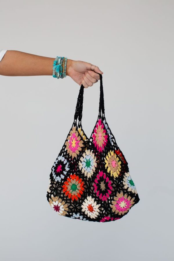 Poppy Coast Crochet Handbag - Black on Sale