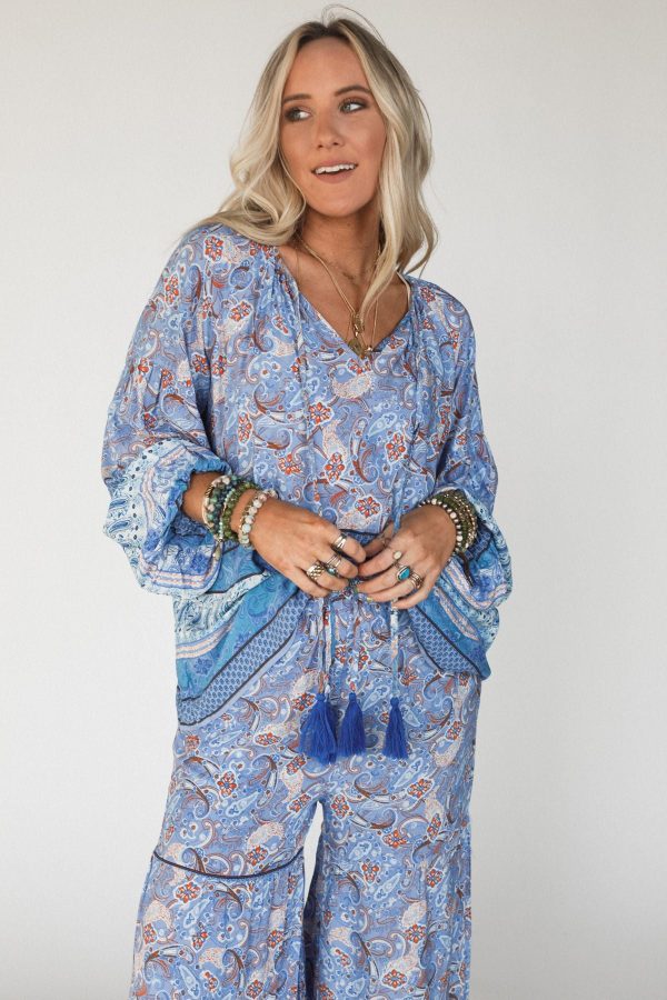 The Nest Lani Border Print Top - Blue Border Print Cheap - Image 3