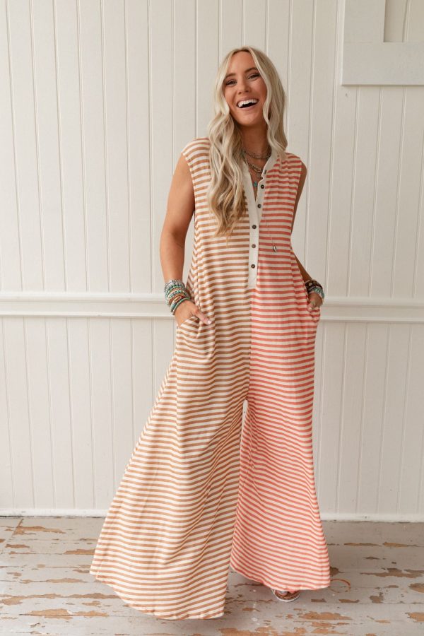 Daphne Striped Wide Leg Jumpsuit - Coral Multi Online - Image 2