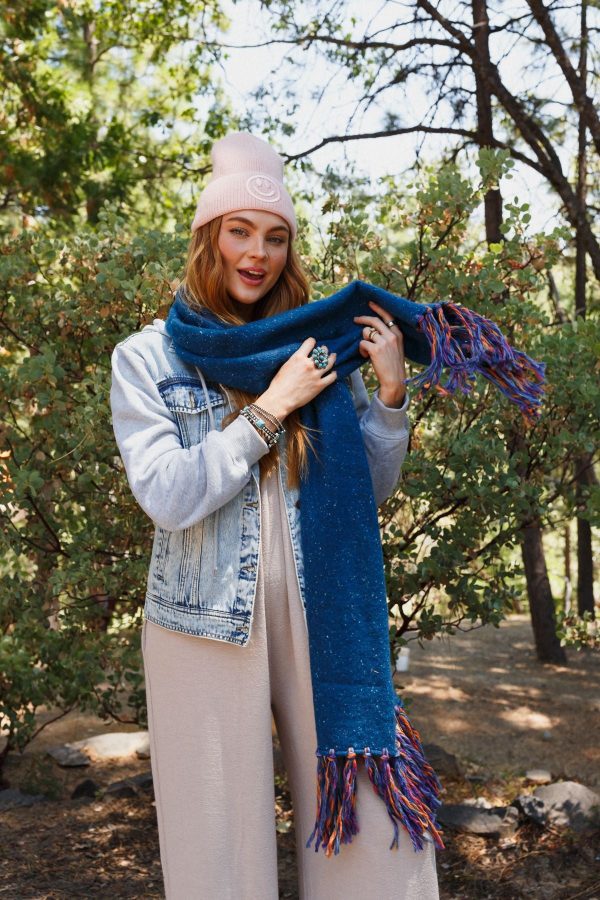 Stardust Speckled Fringe Scarf - Blue on Sale - Image 5