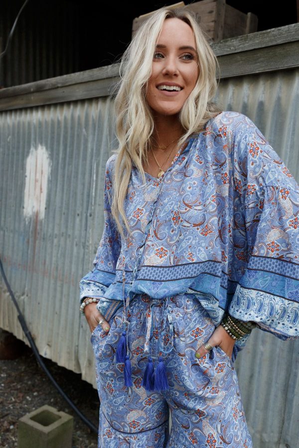 The Nest Lani Border Print Top - Blue Border Print Cheap