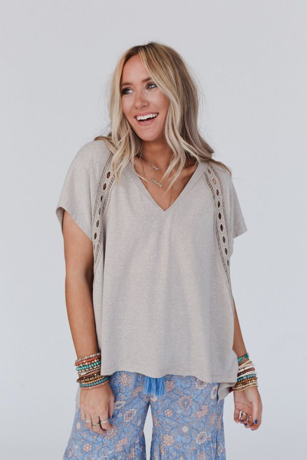 Camden Lace V Neck Top - Camel Discount