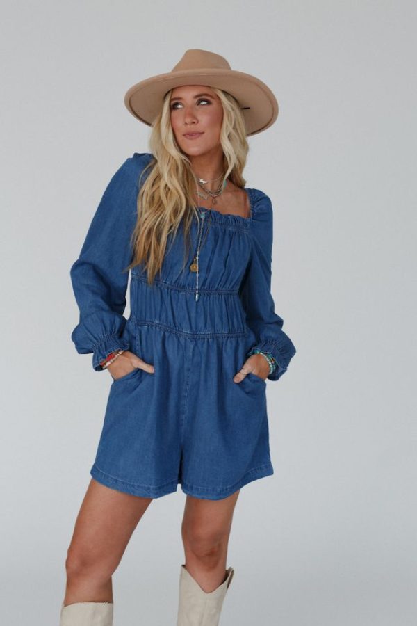 Indigo Breeze Smocked Romper - Blue Discount