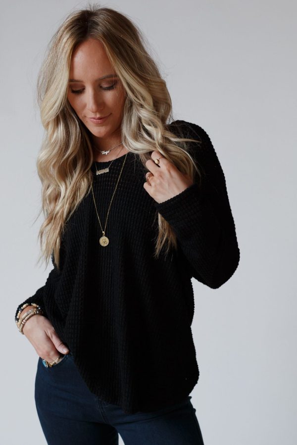 The Nest Flattering Open Back Thermal Knit Top - Black Online now - Image 2