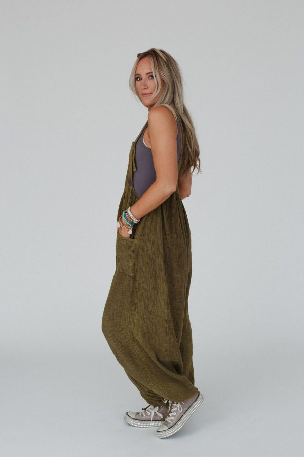 Coastal Muse Wide Leg Jumpsuit - Olive Online Sale - Image 4