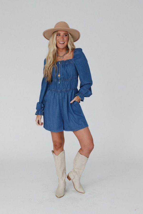 Indigo Breeze Smocked Romper - Blue Discount - Image 3