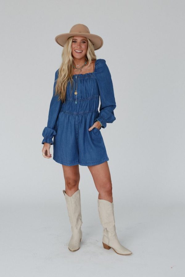 Indigo Breeze Smocked Romper - Blue Discount - Image 5