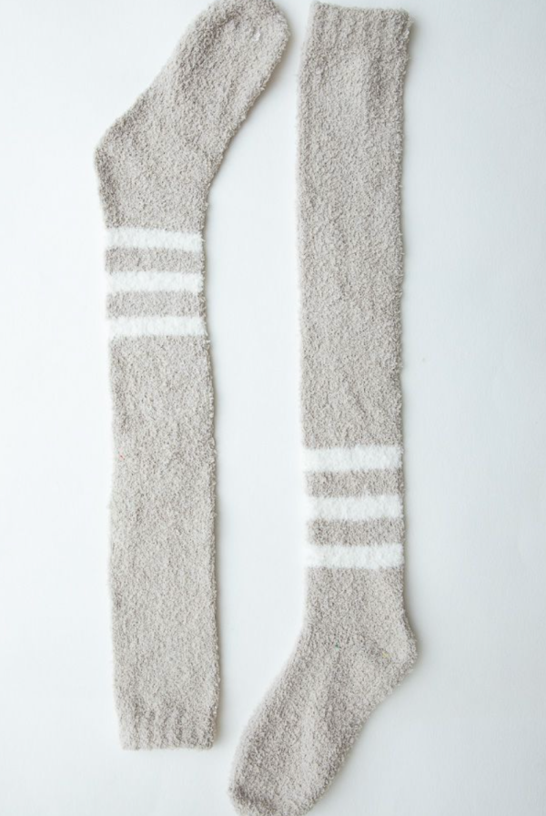 Varsity Stripe Boucle Knee Socks - Taupe Discount - Image 5