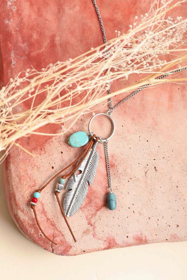 Feather Charm Pendant Necklace - Silver Online now - Image 5