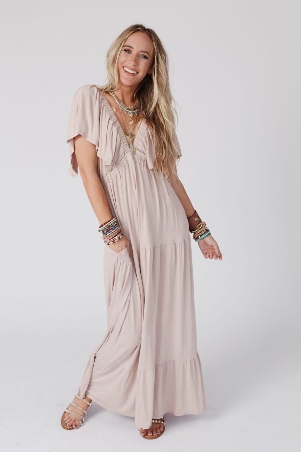The Nest On Repeat Open Back Ruffle Maxi Dress - Sand Cheap - Image 2