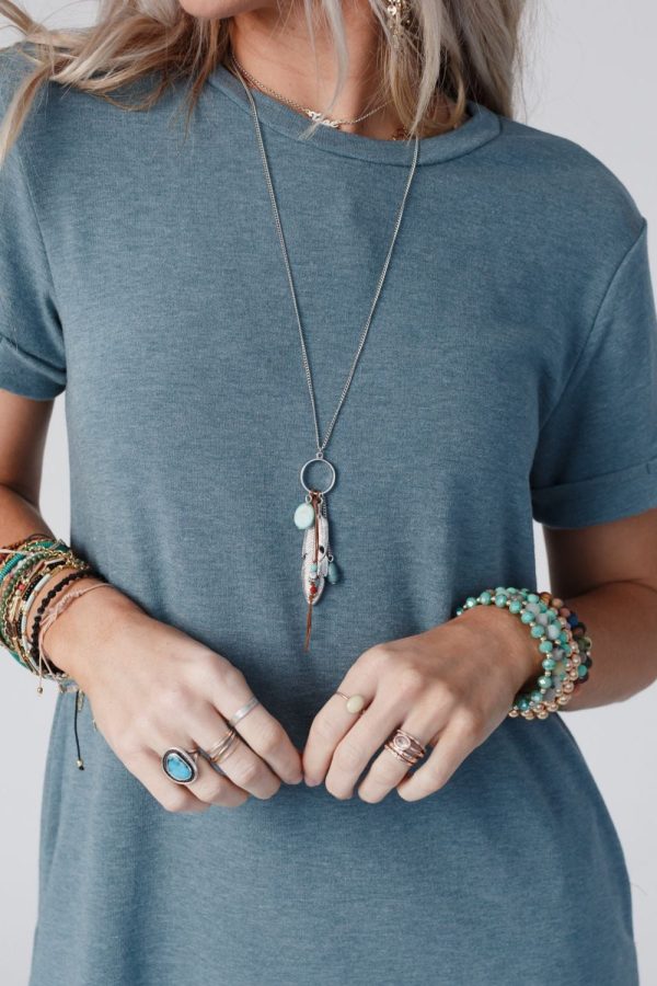 Feather Charm Pendant Necklace - Silver Online now