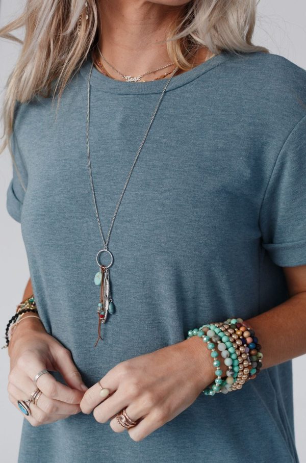 Feather Charm Pendant Necklace - Silver Online now - Image 3