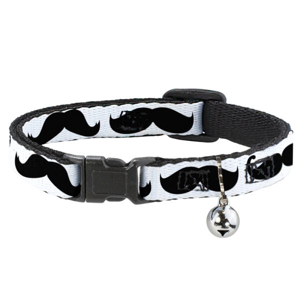 Cat Collar Breakaway - Multi Mustaches Sketch White Black on Sale